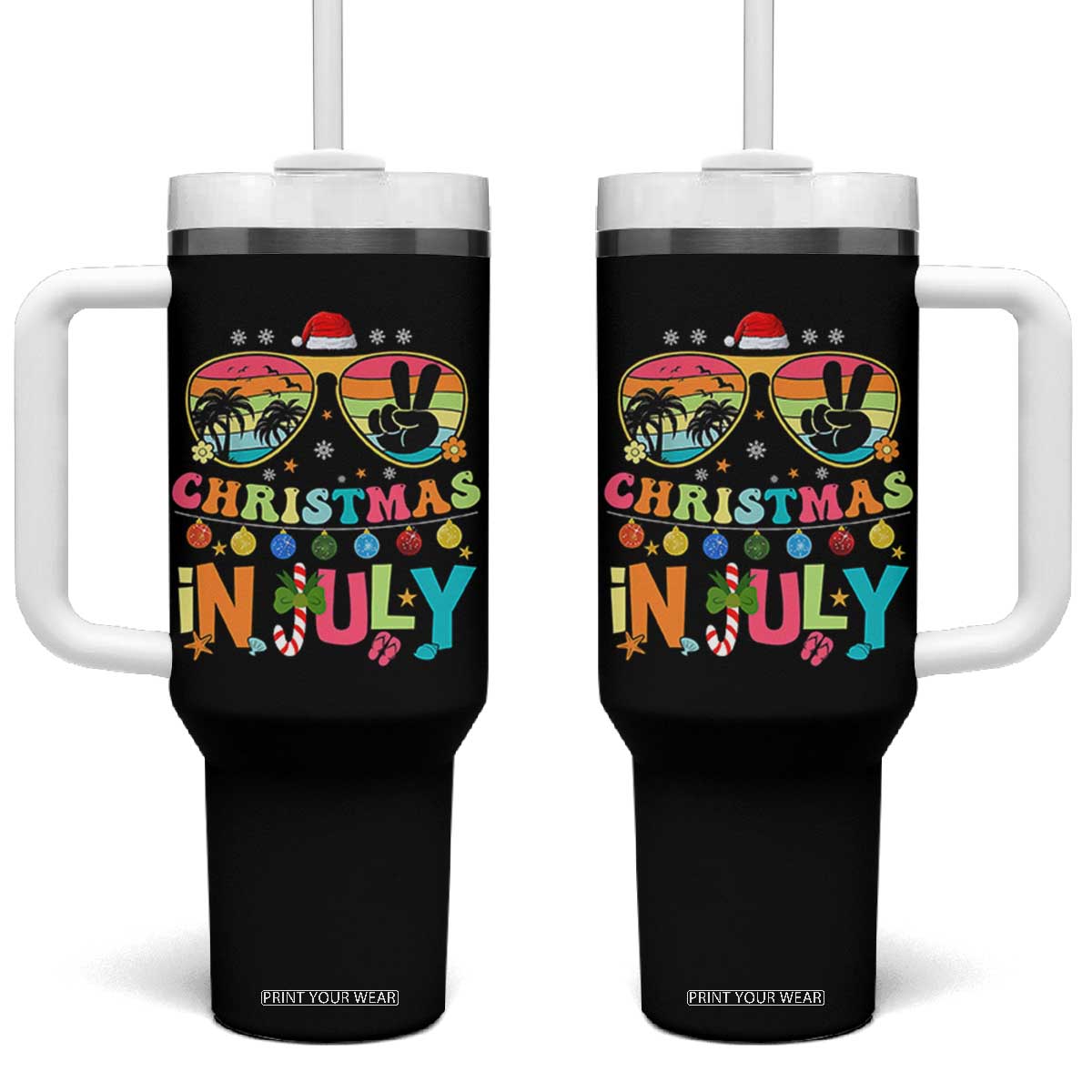 Sunglasses Beach Christmas in July Tumbler With Handle Santa Summer Xmas TS10 One Size: 40 oz Black Print Your Wear