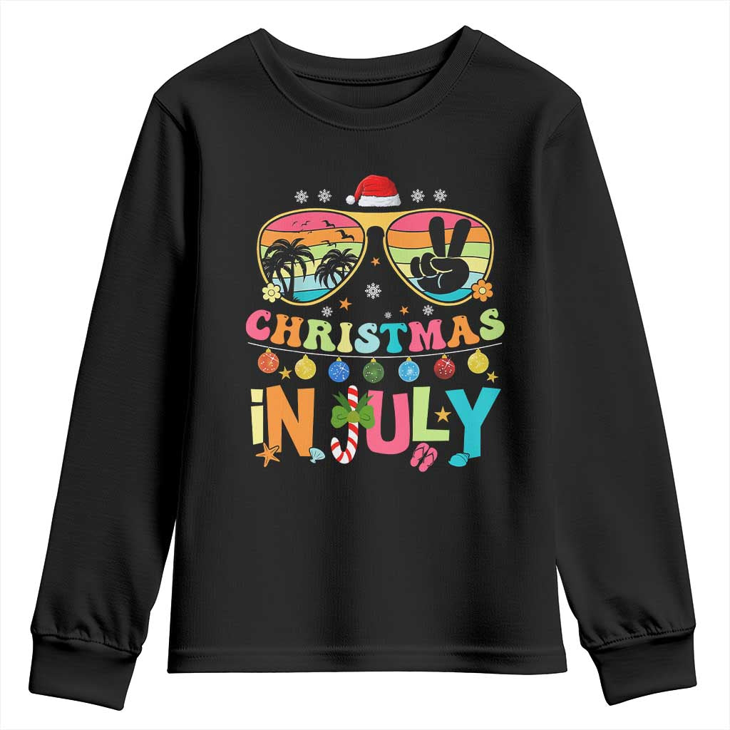 Sunglasses Beach Christmas in July Youth Sweatshirt Santa Summer Xmas TS10 Black Print Your Wear
