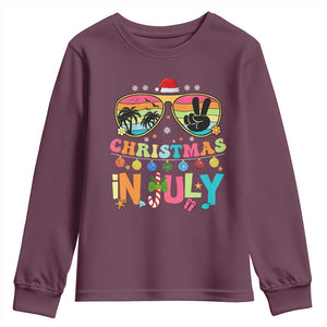 Sunglasses Beach Christmas in July Youth Sweatshirt Santa Summer Xmas TS10 Maroon Print Your Wear
