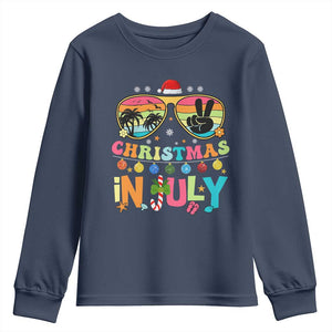 Sunglasses Beach Christmas in July Youth Sweatshirt Santa Summer Xmas TS10 Navy Print Your Wear