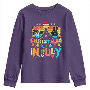 Sunglasses Beach Christmas in July Youth Sweatshirt Santa Summer Xmas TS10 Purple Print Your Wear