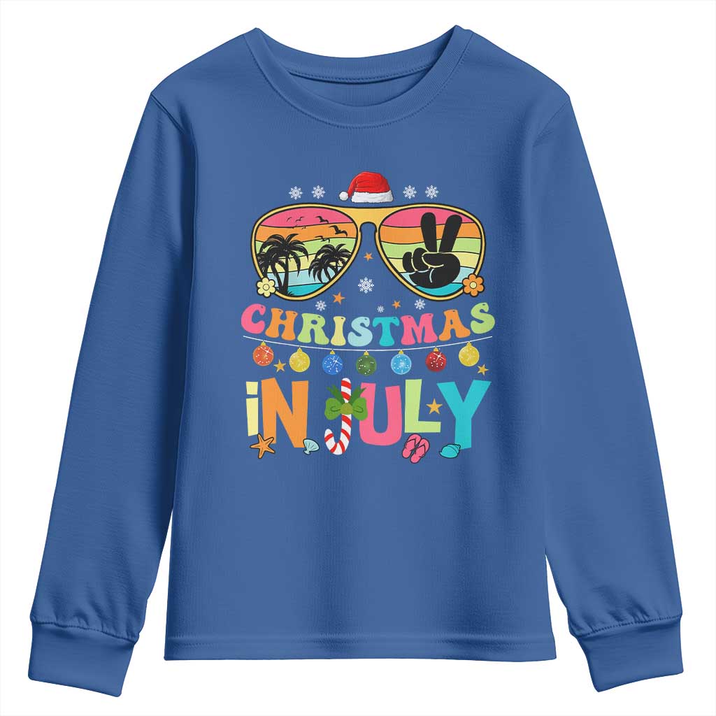 Sunglasses Beach Christmas in July Youth Sweatshirt Santa Summer Xmas TS10 Royal Blue Print Your Wear