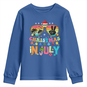 Sunglasses Beach Christmas in July Youth Sweatshirt Santa Summer Xmas TS10 Royal Blue Print Your Wear