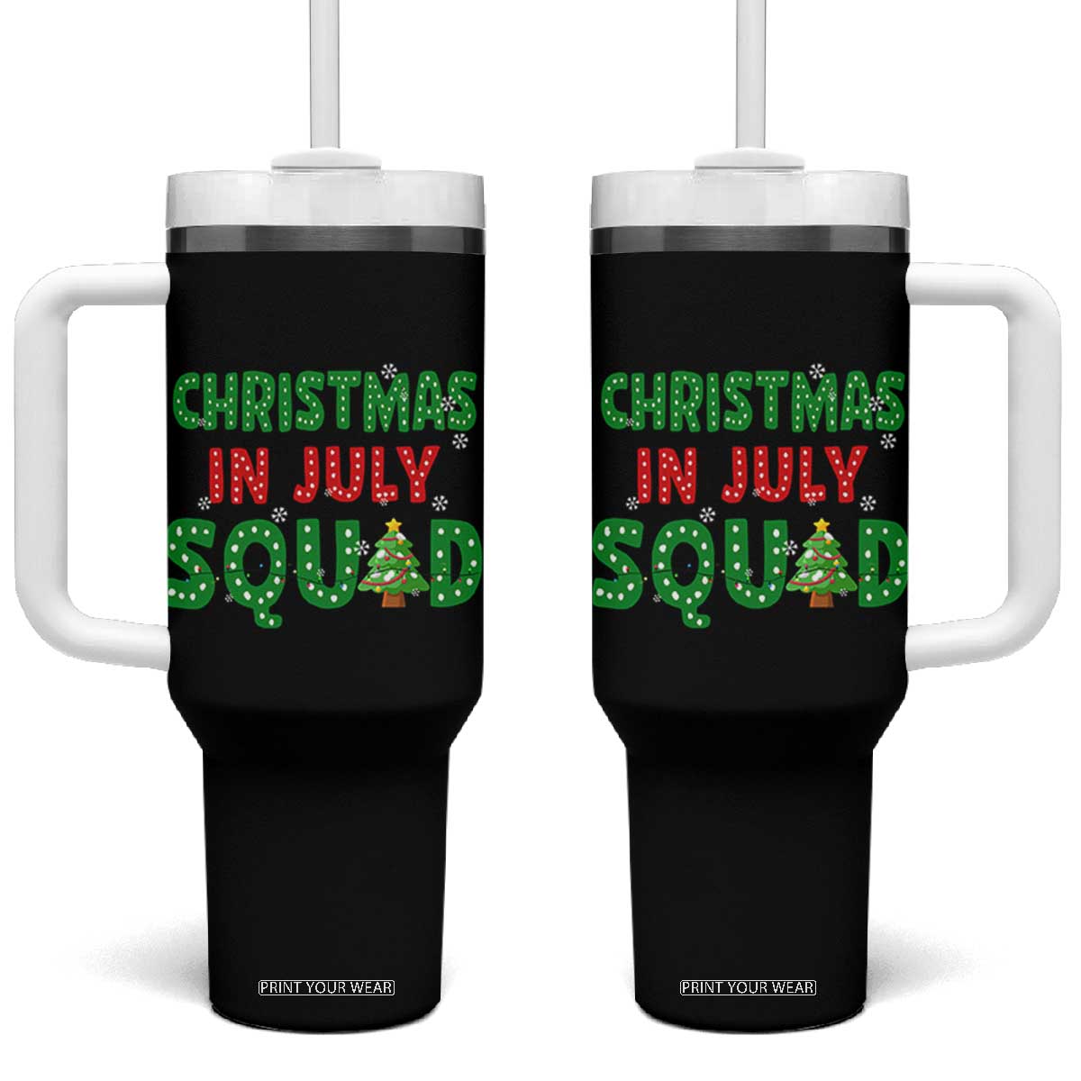 Christmas In July Squad Tumbler With Handle Funny Summer Xmas TS10 One Size: 40 oz Black Print Your Wear