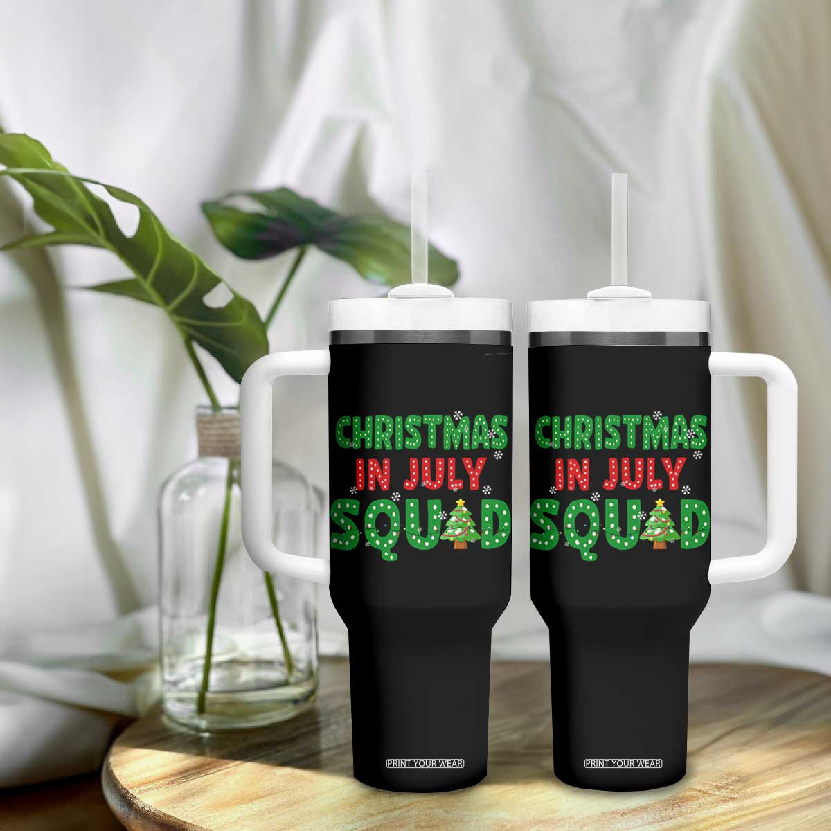 Christmas In July Squad Tumbler With Handle Funny Summer Xmas TS10 Print Your Wear