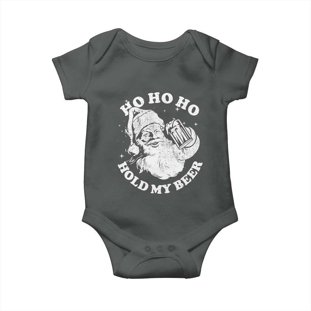 Santa Ho Ho Hold My Beer Baby Onesie Funny Christmas In July Summer Xmas TS10 Dark Heather Print Your Wear