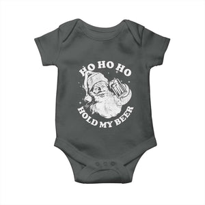 Santa Ho Ho Hold My Beer Baby Onesie Funny Christmas In July Summer Xmas TS10 Dark Heather Print Your Wear