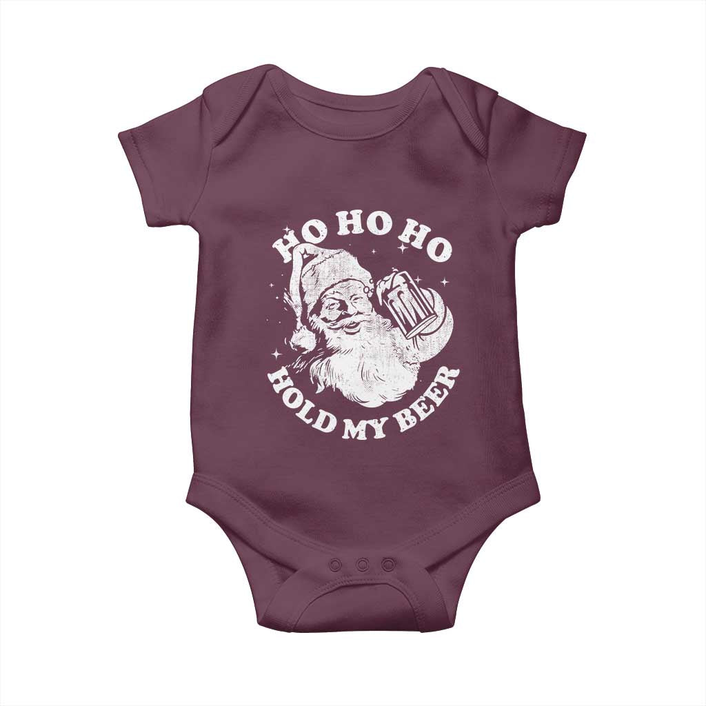 Santa Ho Ho Hold My Beer Baby Onesie Funny Christmas In July Summer Xmas TS10 Maroon Print Your Wear