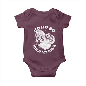 Santa Ho Ho Hold My Beer Baby Onesie Funny Christmas In July Summer Xmas TS10 Maroon Print Your Wear