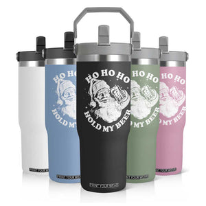 Santa Ho Ho Hold My Beer Flip Straw Tumbler Funny Christmas In July Summer Xmas TS10 Print Your Wear