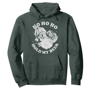 Santa Ho Ho Hold My Beer Hoodie Funny Christmas In July Summer Xmas TS10 Dark Forest Green Print Your Wear