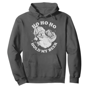 Santa Ho Ho Hold My Beer Hoodie Funny Christmas In July Summer Xmas TS10 Dark Heather Print Your Wear