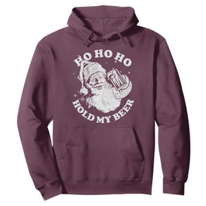 Santa Ho Ho Hold My Beer Hoodie Funny Christmas In July Summer Xmas TS10 Maroon Print Your Wear