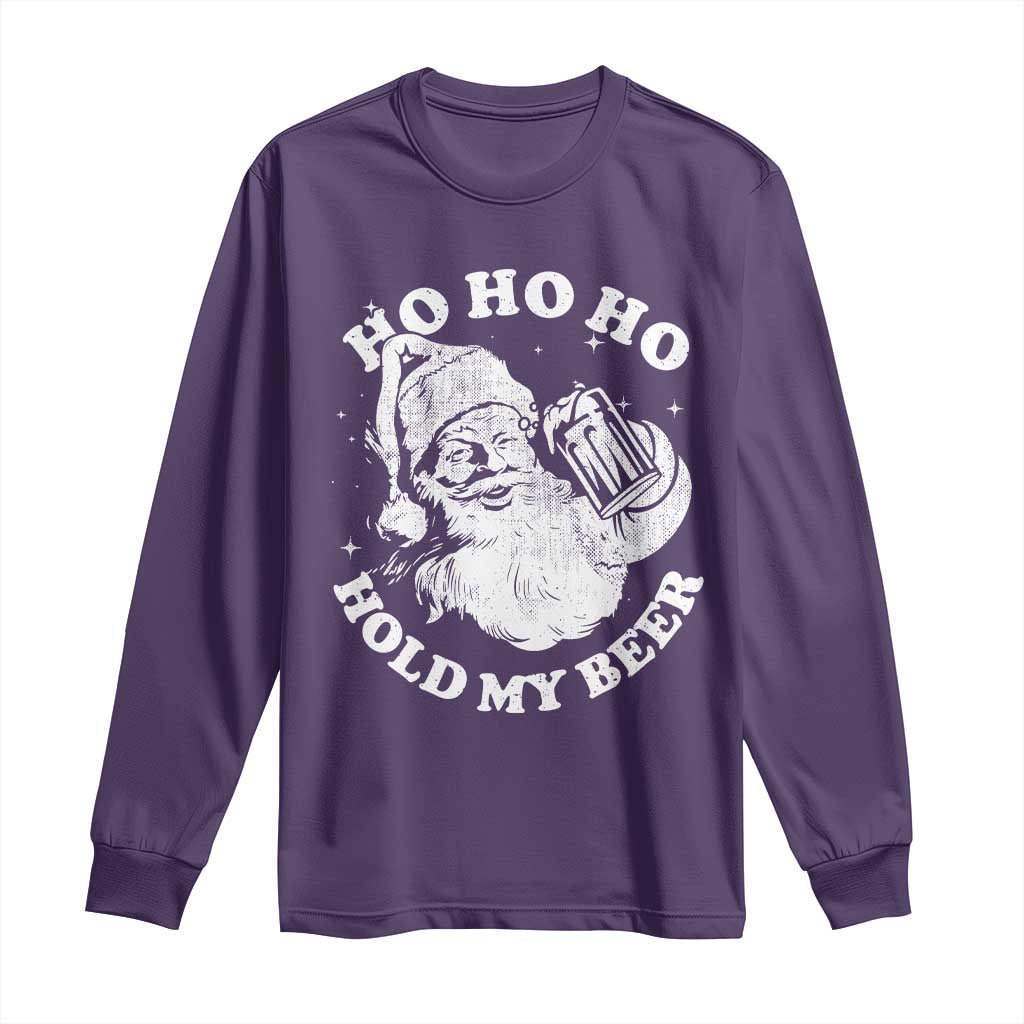 Santa Ho Ho Hold My Beer Long Sleeve Shirt Funny Christmas In July Summer Xmas TS10 Purple Print Your Wear