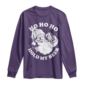 Santa Ho Ho Hold My Beer Long Sleeve Shirt Funny Christmas In July Summer Xmas TS10 Purple Print Your Wear