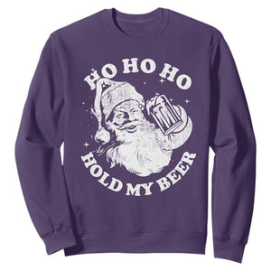 Santa Ho Ho Hold My Beer Sweatshirt Funny Christmas In July Summer Xmas TS10 Purple Print Your Wear
