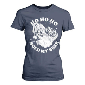 Santa Ho Ho Hold My Beer T Shirt For Women Funny Christmas In July Summer Xmas TS10 Navy Print Your Wear
