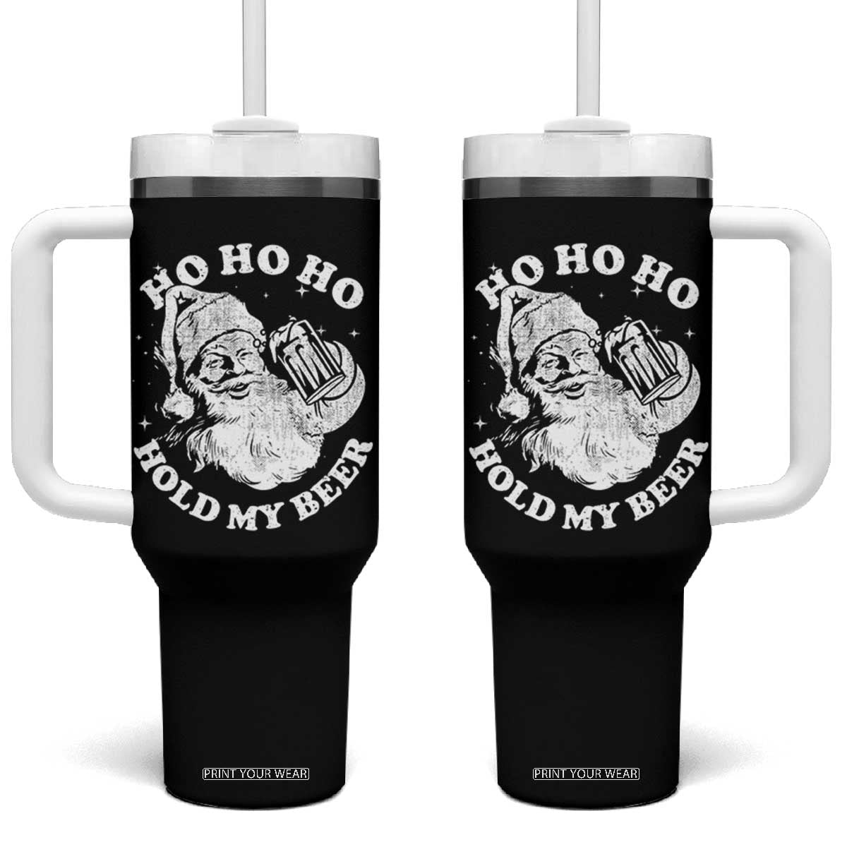 Santa Ho Ho Hold My Beer Tumbler With Handle Funny Christmas In July Summer Xmas TS10 One Size: 40 oz Black Print Your Wear