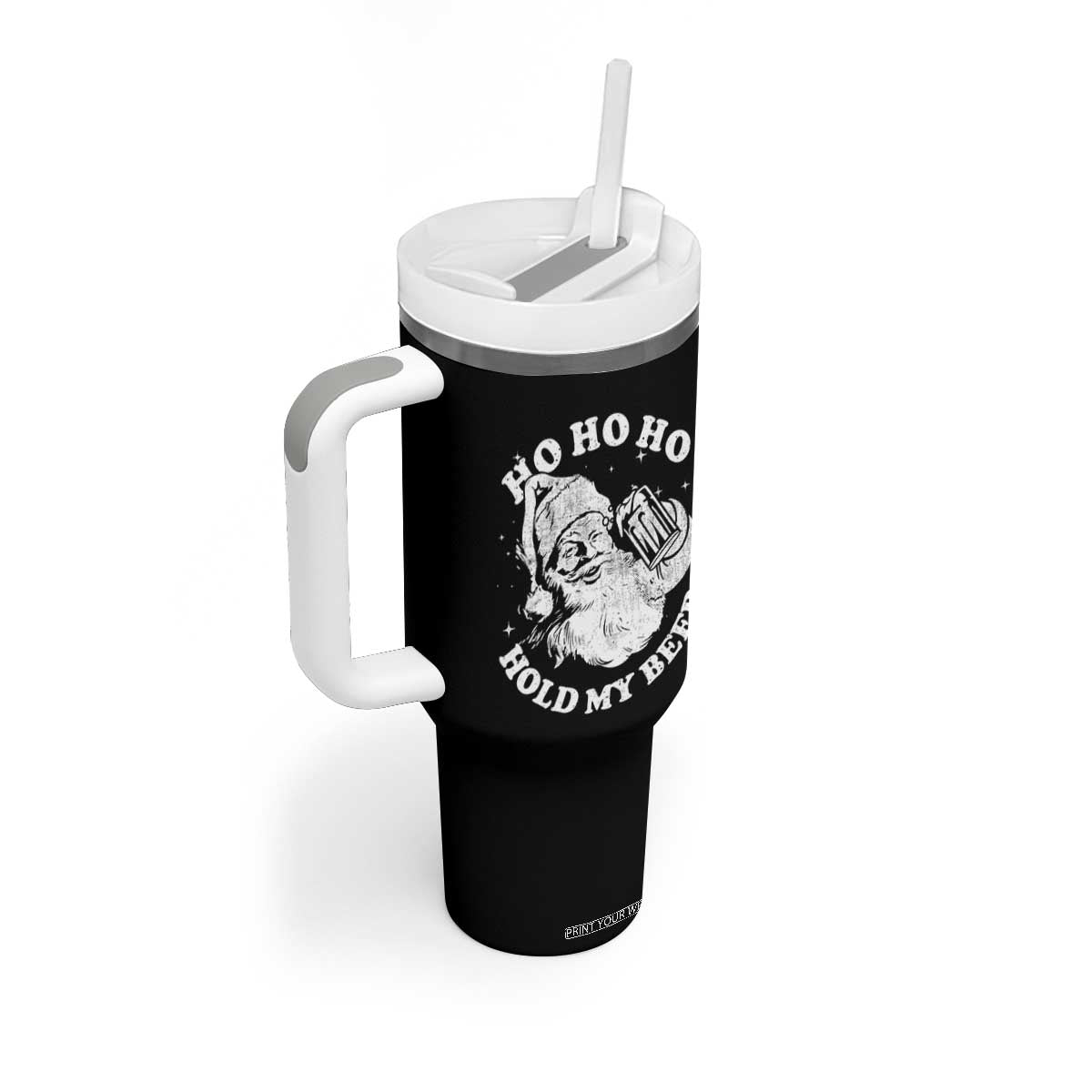 Santa Ho Ho Hold My Beer Tumbler With Handle Funny Christmas In July Summer Xmas TS10 Print Your Wear