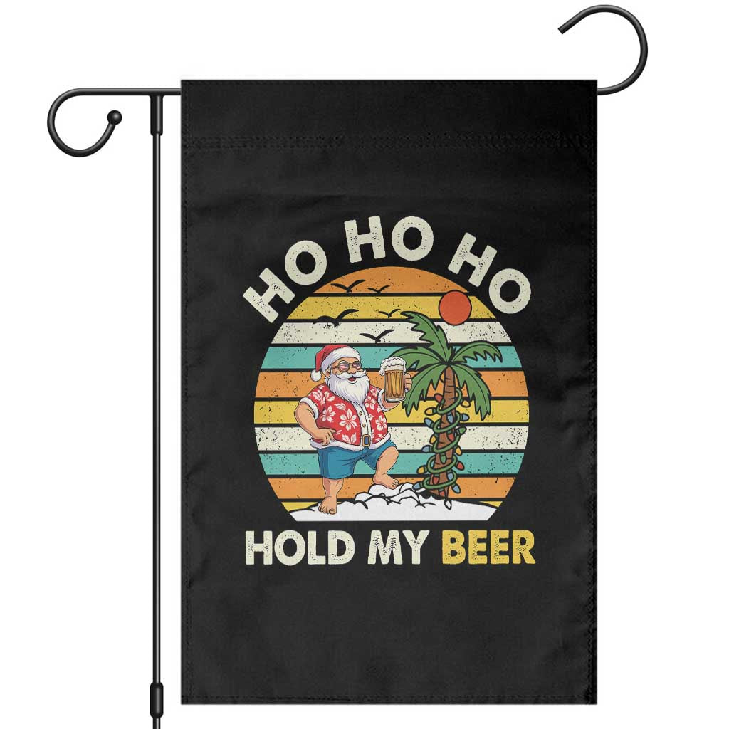 Christmas In July Santa Ho Ho Hold My Beer Garden Flag Summer Beach Hawaii Santa USA Flag TS10 Black Print Your Wear