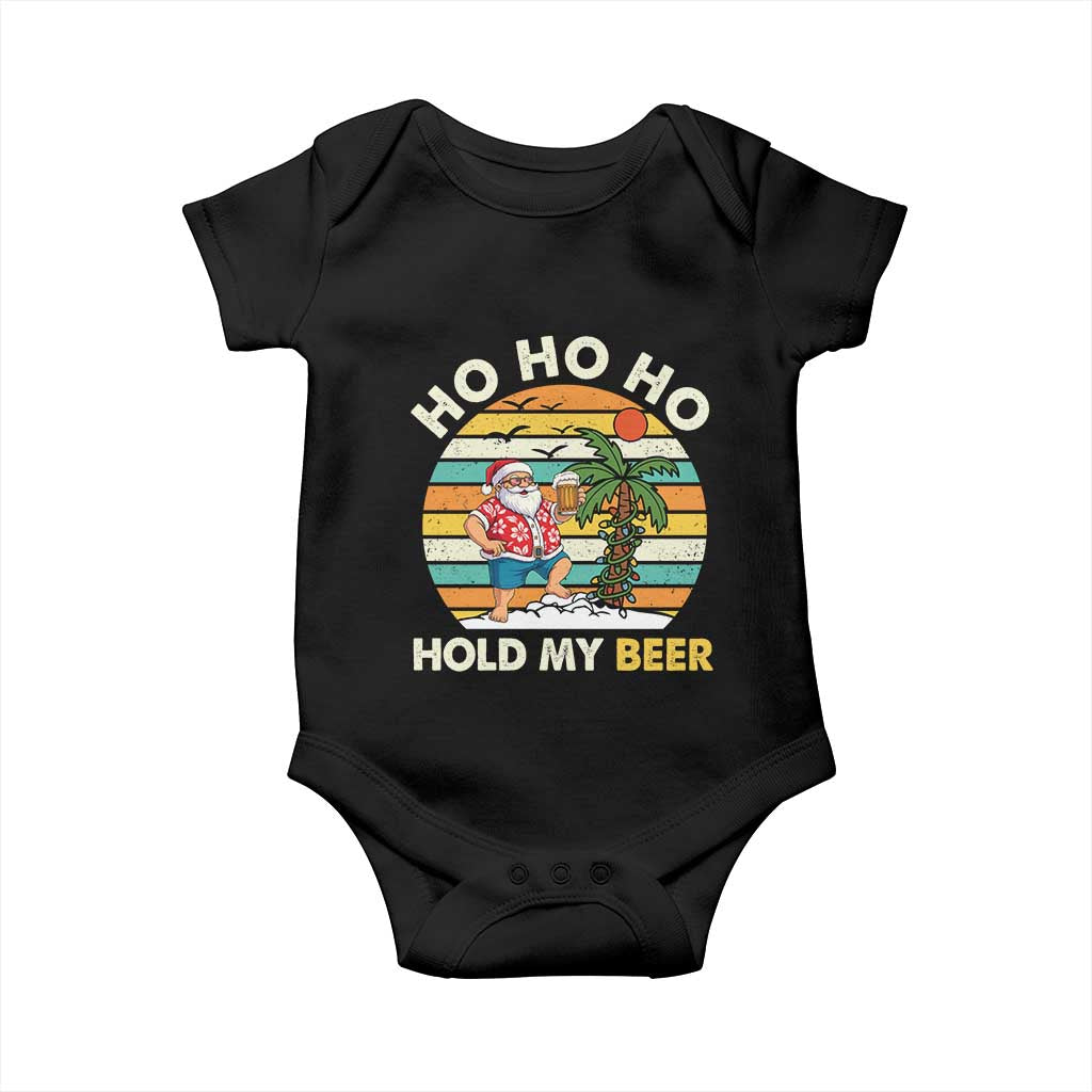 Christmas In July Santa Ho Ho Hold My Beer Baby Onesie Summer Beach Hawaii Santa USA Flag TS10 Black Print Your Wear