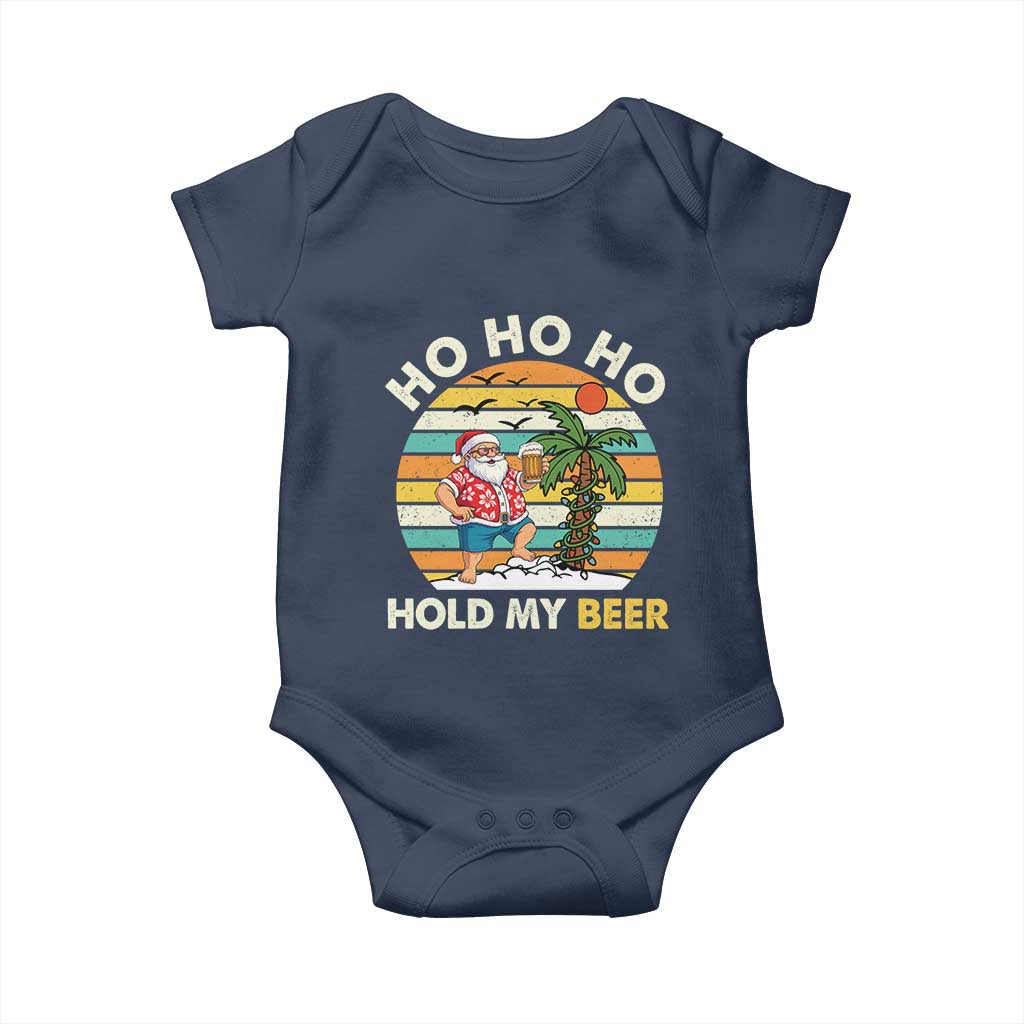 Christmas In July Santa Ho Ho Hold My Beer Baby Onesie Summer Beach Hawaii Santa USA Flag TS10 Navy Print Your Wear