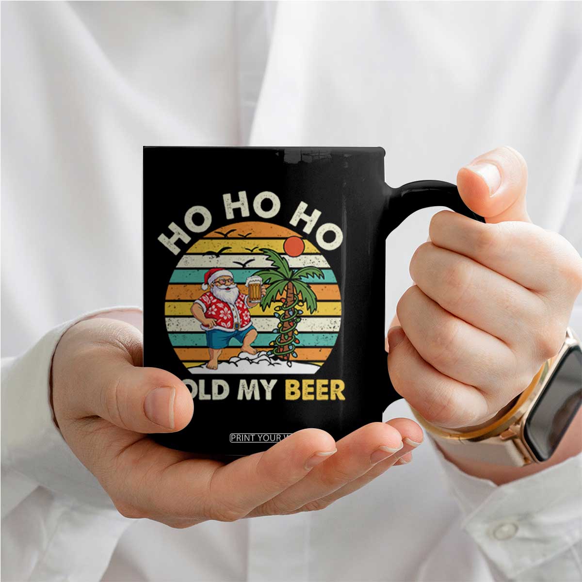 Christmas In July Santa Ho Ho Hold My Beer Coffee Mug Summer Beach Hawaii Santa USA Flag TS10 Print Your Wear