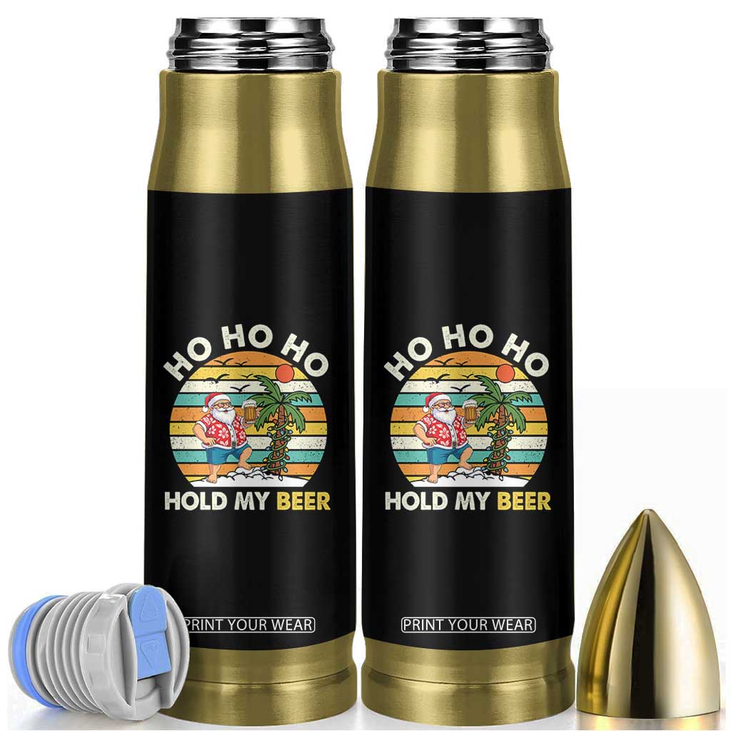 Christmas In July Santa Ho Ho Hold My Beer Bullet Tumbler Summer Beach Hawaii Santa USA Flag TS10 Black Print Your Wear