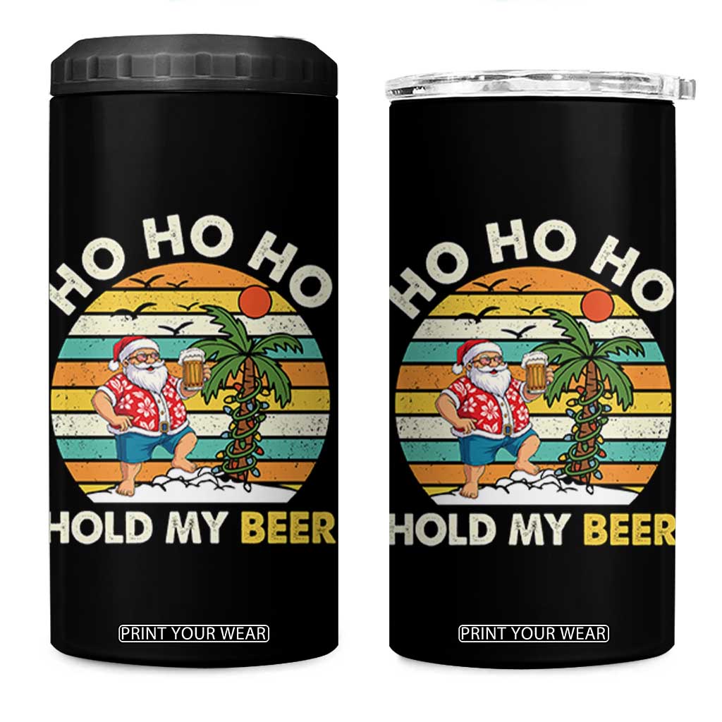 Christmas In July Santa Ho Ho Hold My Beer 4 in 1 Can Cooler Tumbler Summer Beach Hawaii Santa USA Flag TS10 One Size: 16 oz Black Print Your Wear