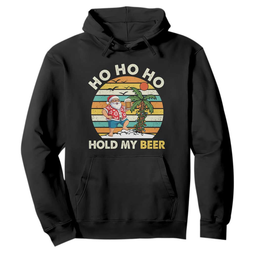 Christmas In July Santa Ho Ho Hold My Beer Hoodie Summer Beach Hawaii Santa USA Flag TS10 Black Print Your Wear