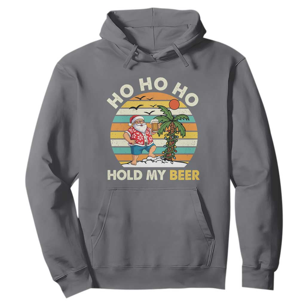 Christmas In July Santa Ho Ho Hold My Beer Hoodie Summer Beach Hawaii Santa USA Flag TS10 Charcoal Print Your Wear