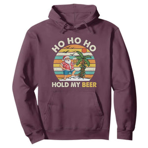 Christmas In July Santa Ho Ho Hold My Beer Hoodie Summer Beach Hawaii Santa USA Flag TS10 Maroon Print Your Wear