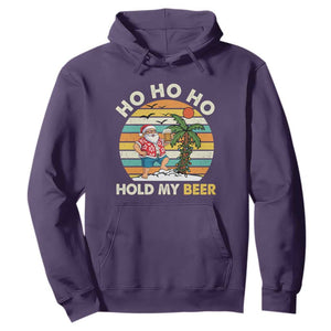 Christmas In July Santa Ho Ho Hold My Beer Hoodie Summer Beach Hawaii Santa USA Flag TS10 Purple Print Your Wear