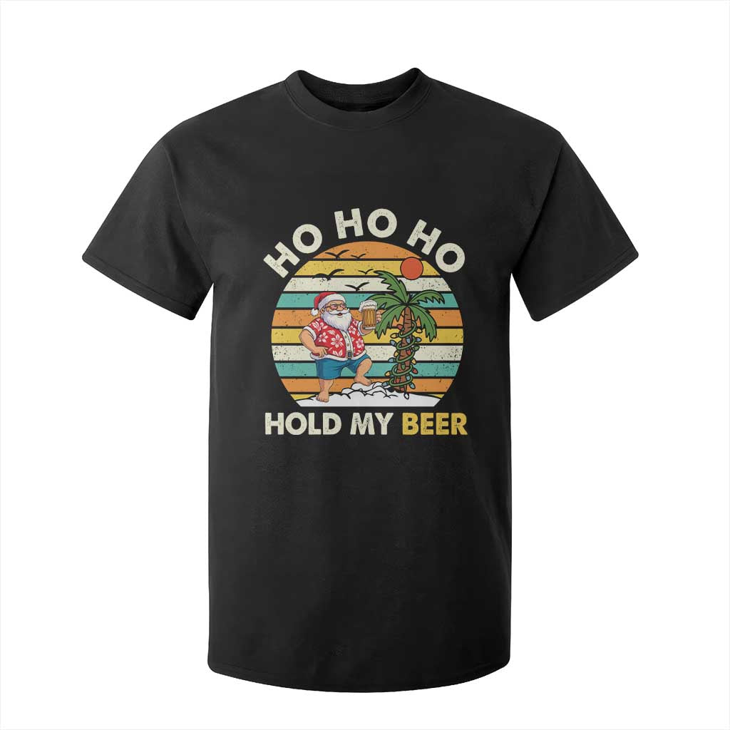 Christmas In July Santa Ho Ho Hold My Beer T Shirt For Kid Summer Beach Hawaii Santa USA Flag TS10 Black Print Your Wear