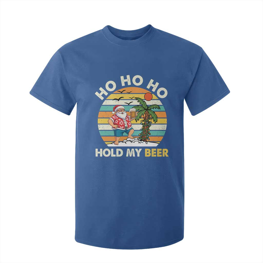 Christmas In July Santa Ho Ho Hold My Beer T Shirt For Kid Summer Beach Hawaii Santa USA Flag TS10 Royal Blue Print Your Wear