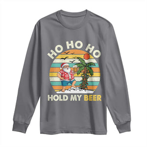Christmas In July Santa Ho Ho Hold My Beer Long Sleeve Shirt Summer Beach Hawaii Santa USA Flag TS10 Charcoal Print Your Wear