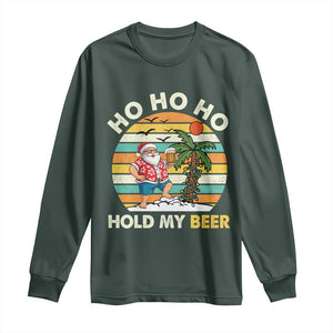 Christmas In July Santa Ho Ho Hold My Beer Long Sleeve Shirt Summer Beach Hawaii Santa USA Flag TS10 Dark Forest Green Print Your Wear