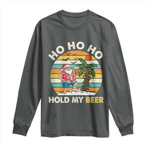Christmas In July Santa Ho Ho Hold My Beer Long Sleeve Shirt Summer Beach Hawaii Santa USA Flag TS10 Dark Heather Print Your Wear