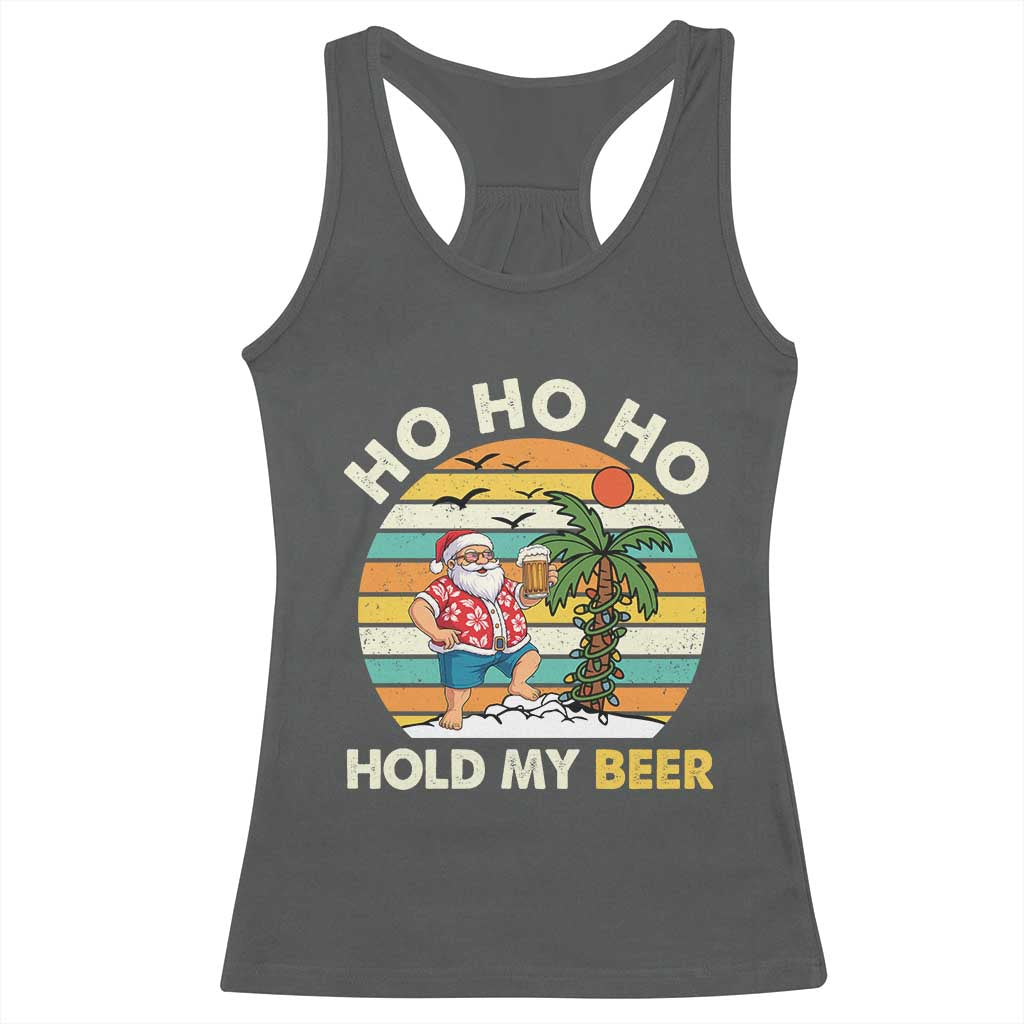 Christmas In July Santa Ho Ho Hold My Beer Racerback Tank Top Summer Beach Hawaii Santa USA Flag TS10 Dark Heather Print Your Wear