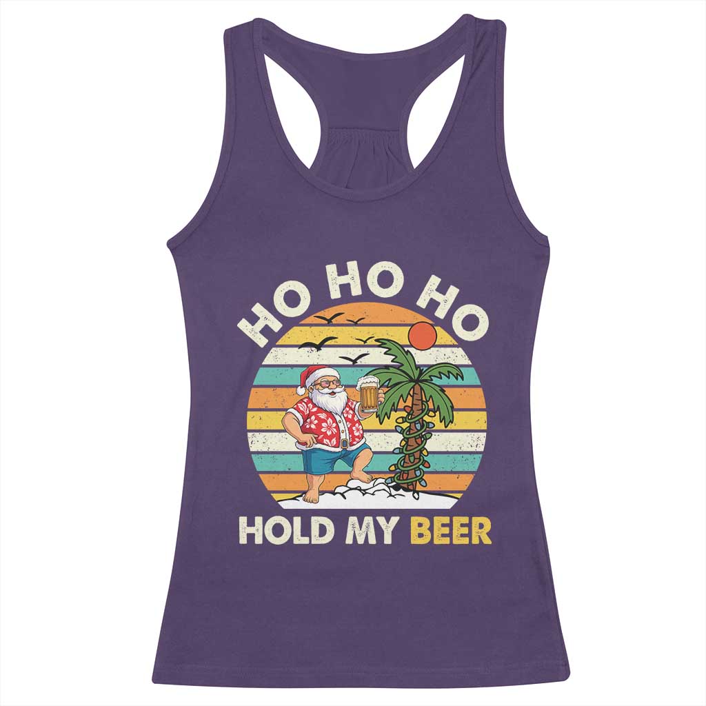 Christmas In July Santa Ho Ho Hold My Beer Racerback Tank Top Summer Beach Hawaii Santa USA Flag TS10 Purple Print Your Wear