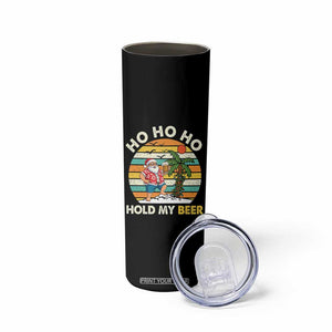 Christmas In July Santa Ho Ho Hold My Beer Skinny Tumbler Summer Beach Hawaii Santa USA Flag TS10 Print Your Wear
