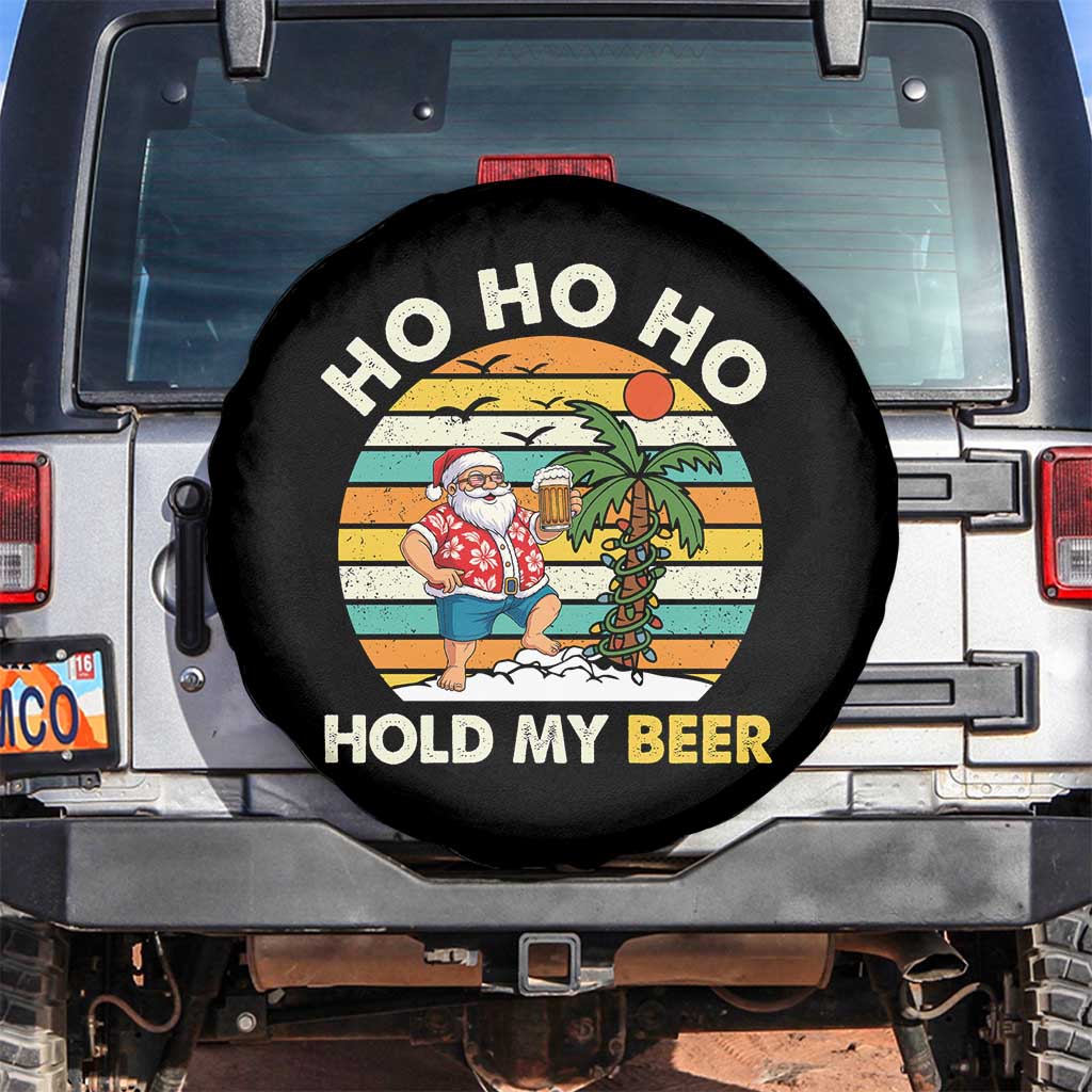 Christmas In July Santa Ho Ho Hold My Beer Spare Tire Cover Summer Beach Hawaii Santa USA Flag TS10 No hole Black Print Your Wear