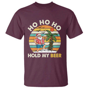 Christmas In July Santa Ho Ho Hold My Beer T Shirt Summer Beach Hawaii Santa USA Flag TS10 Maroon Print Your Wear