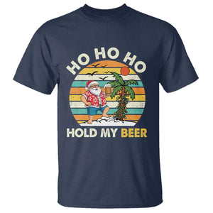 Christmas In July Santa Ho Ho Hold My Beer T Shirt Summer Beach Hawaii Santa USA Flag TS10 Navy Print Your Wear