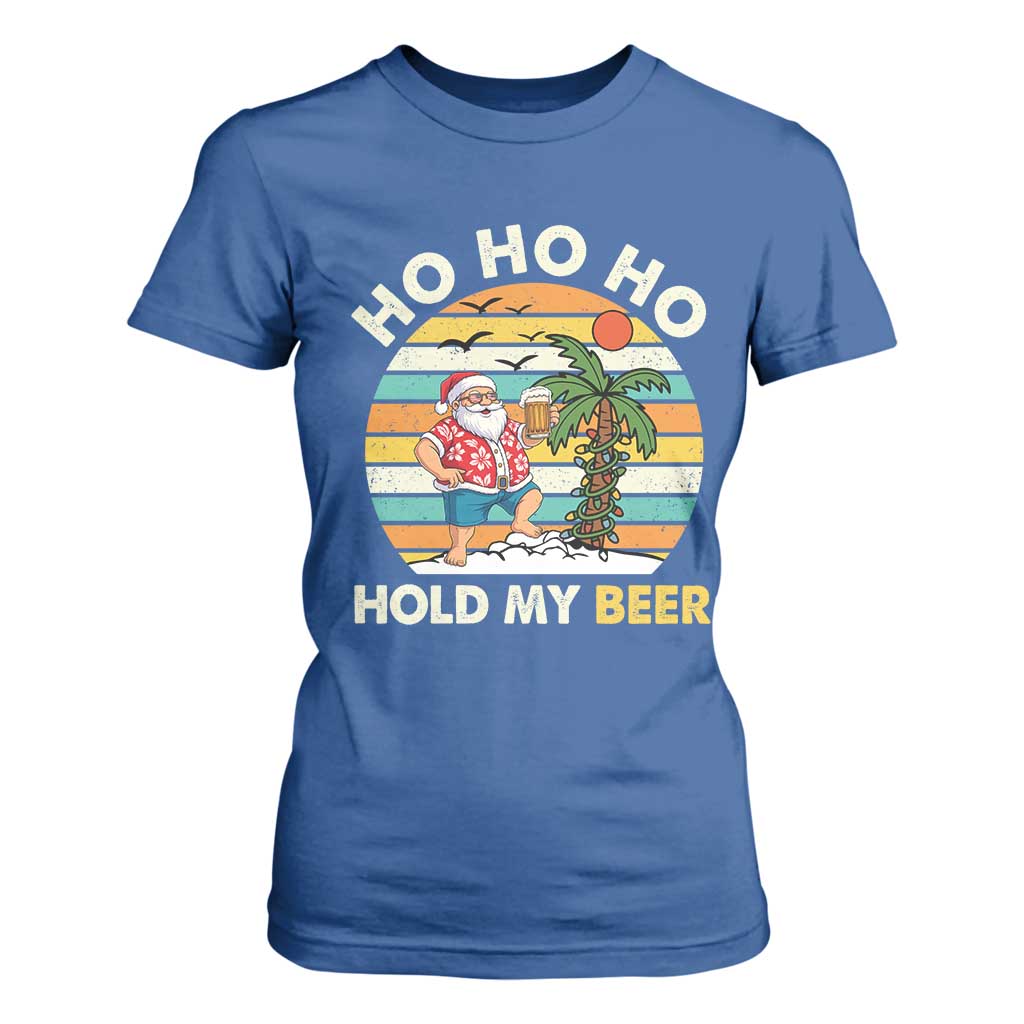 Christmas In July Santa Ho Ho Hold My Beer T Shirt For Women Summer Beach Hawaii Santa USA Flag TS10 Royal Blue Print Your Wear