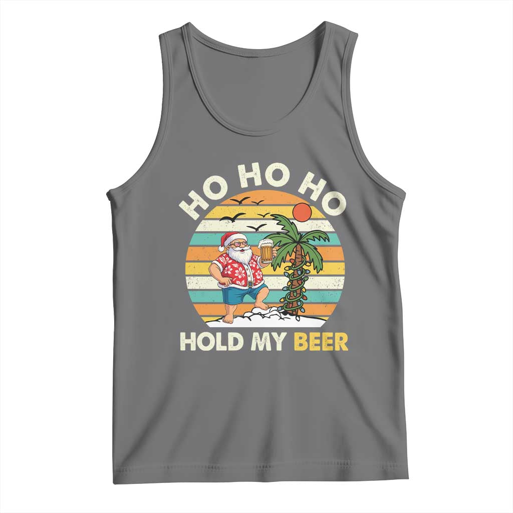 Christmas In July Santa Ho Ho Hold My Beer Tank Top Summer Beach Hawaii Santa USA Flag TS10 Black Heather Print Your Wear