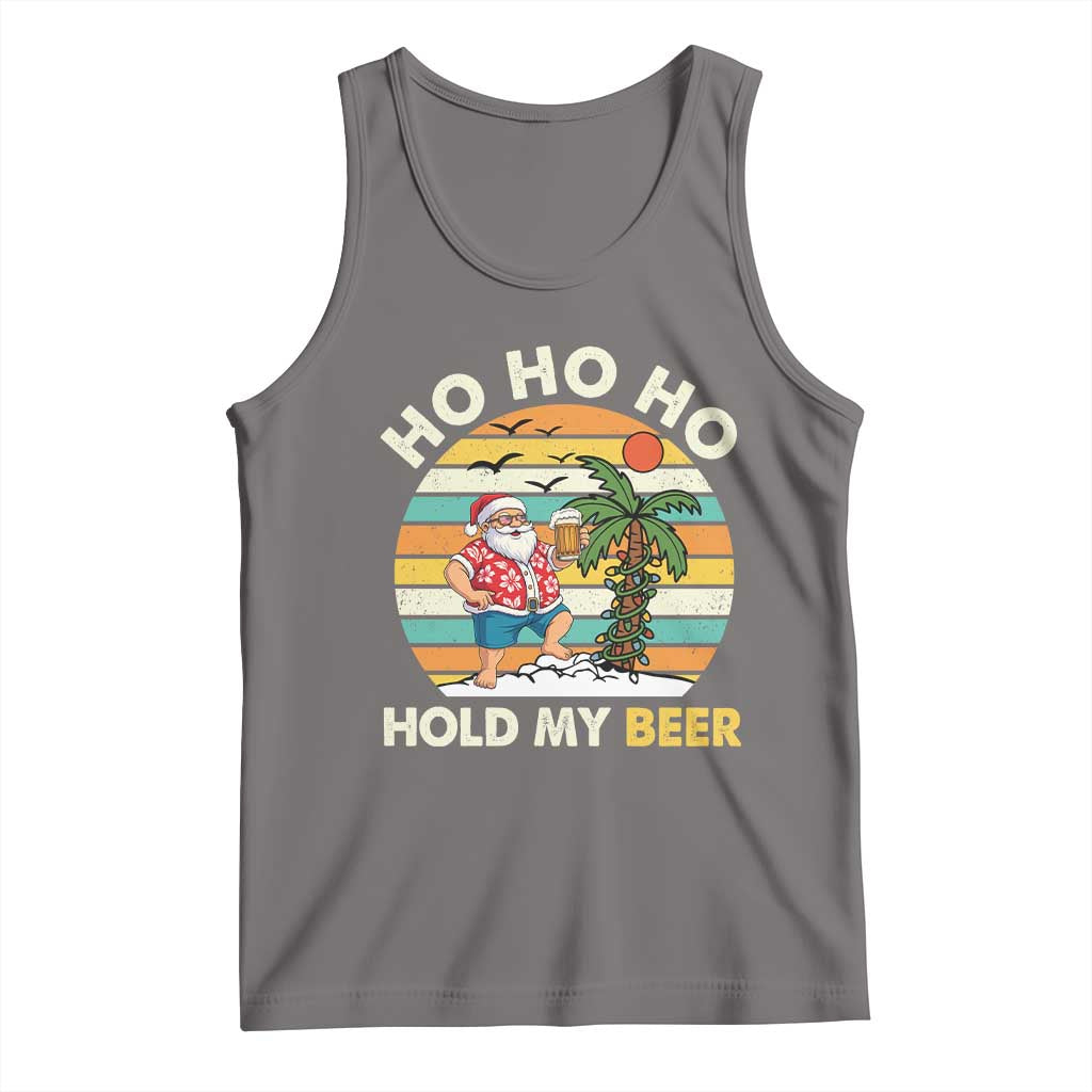Christmas In July Santa Ho Ho Hold My Beer Tank Top Summer Beach Hawaii Santa USA Flag TS10 Deep Heather Print Your Wear