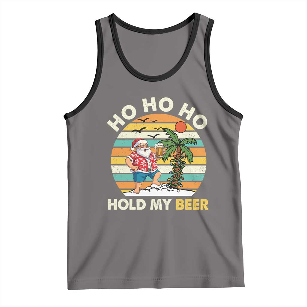 Christmas In July Santa Ho Ho Hold My Beer Tank Top Summer Beach Hawaii Santa USA Flag TS10 Deep Heather Black Print Your Wear