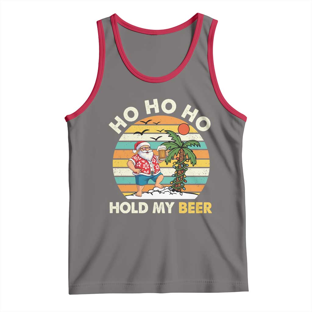 Christmas In July Santa Ho Ho Hold My Beer Tank Top Summer Beach Hawaii Santa USA Flag TS10 Deep Heather Red Print Your Wear
