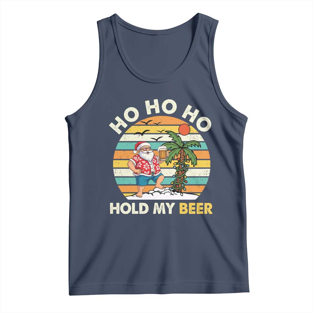 Christmas In July Santa Ho Ho Hold My Beer Tank Top Summer Beach Hawaii Santa USA Flag TS10 Navy Print Your Wear
